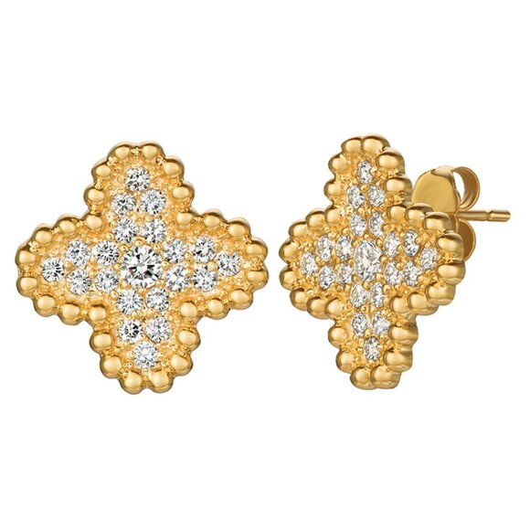 1.01 Carat Natural Diamond Clover Earrings G-H SI 14K Yellow Gold